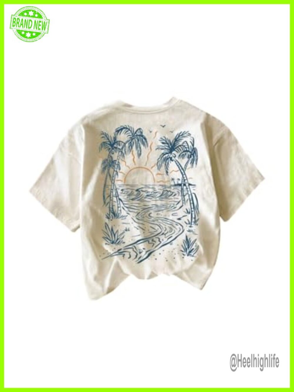 Women's Tropical Graphic Tee Short Sleeve Drop Shoulder Casual Summer Top